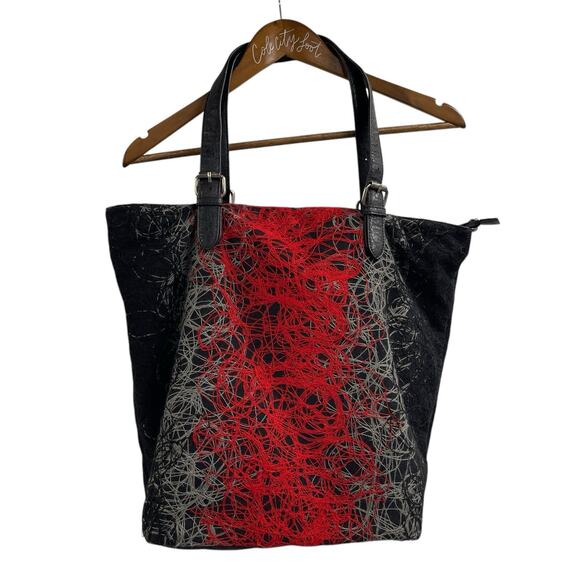 Shiraleah Shoulder Bag Tote Black Red Art To Wear Sample - Picture 1 of 9